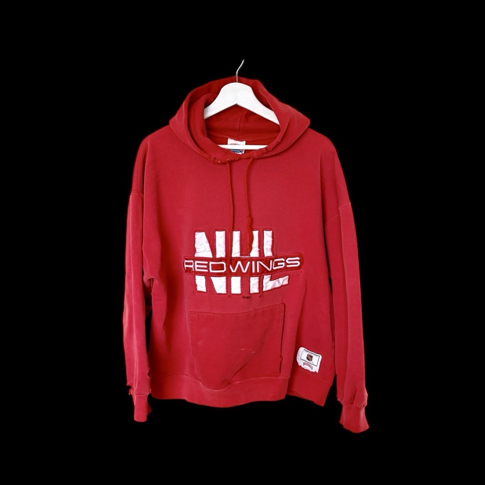 Vintage 90's Detroit Red Wings Sz‎ XL Nutmeg Mills Hoodie Faded Distressed